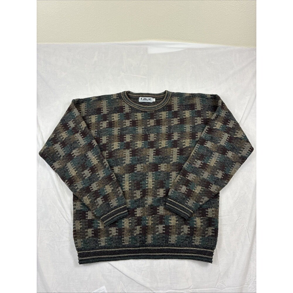 Lavane Geometric Chunky-Knit Pullover Sweater Multicolor Crew Neck Men's L Coogi